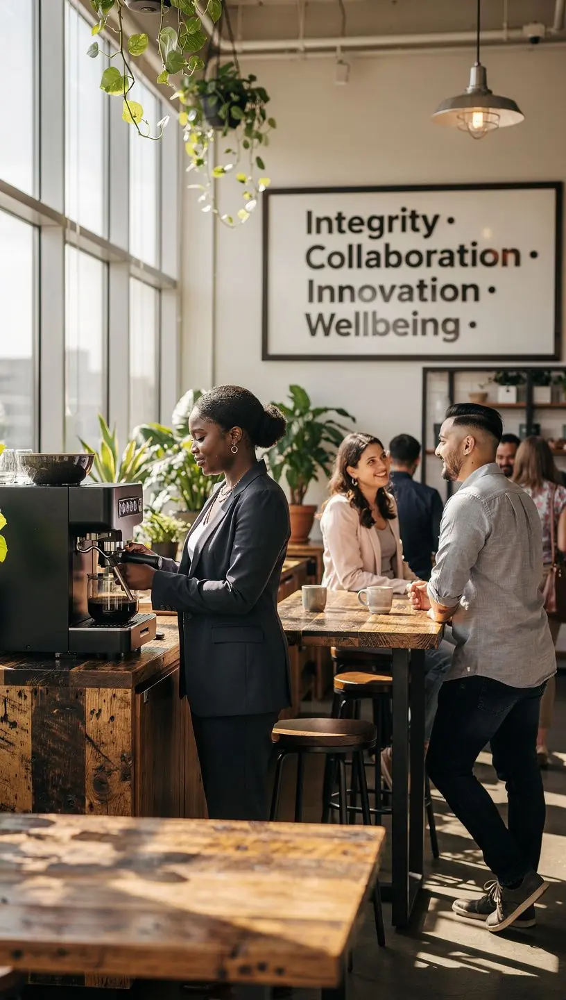 Przykład przestrzeni biurowej z elementami marki i unikalnym designem.